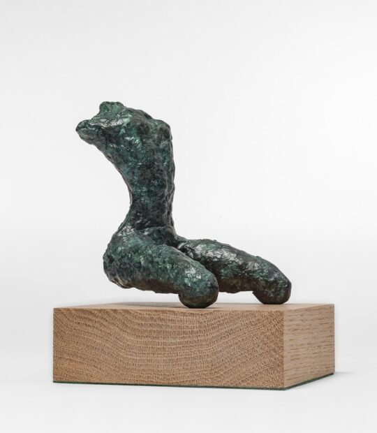 Figurative sculpture Kneel II with Green Patina