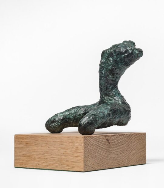 Figurative sculpture Kneel II with Green Patina