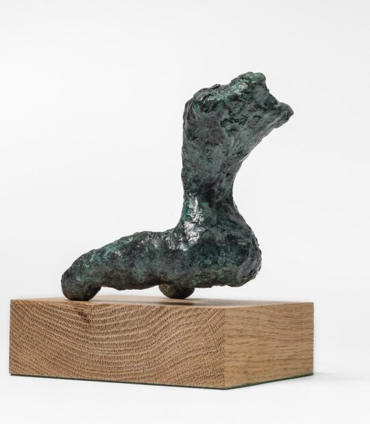 Figurative sculpture Kneel II with Green Patina