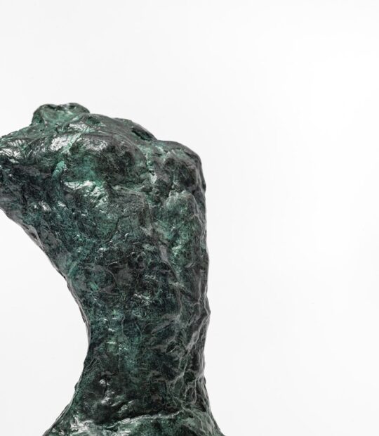 Figurative sculpture Kneel II with Green Patina