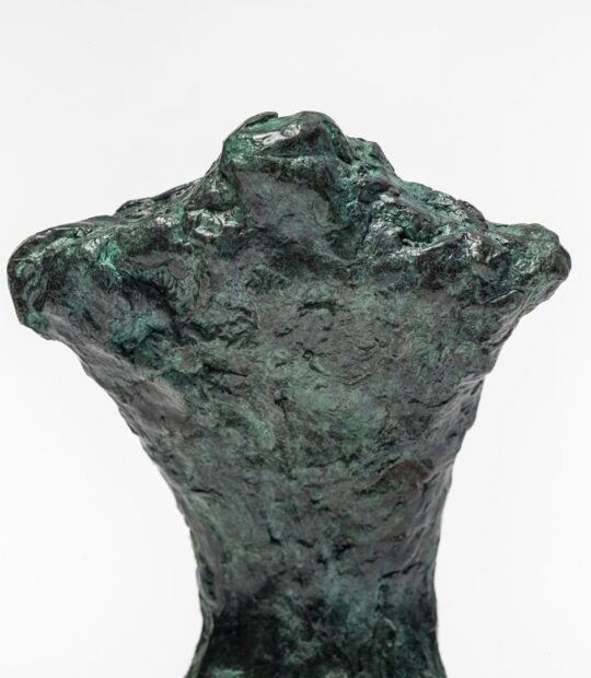 Figurative sculpture Kneel II with Green Patina