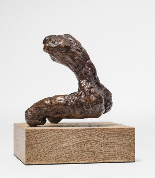 Figurative sculpture Kneel I with Green Patina