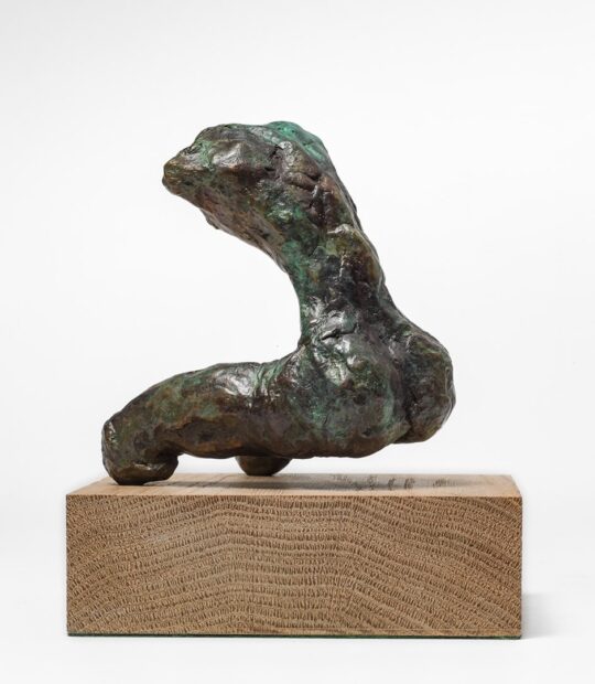 Figurative sculpture Kneel I with Green Patina