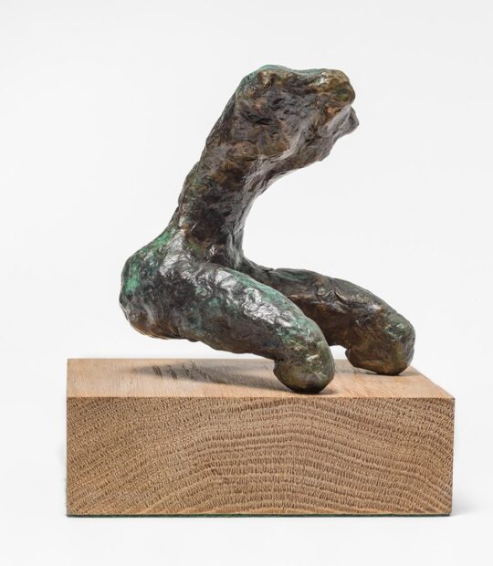 Figurative sculpture Kneel I with Green Patina