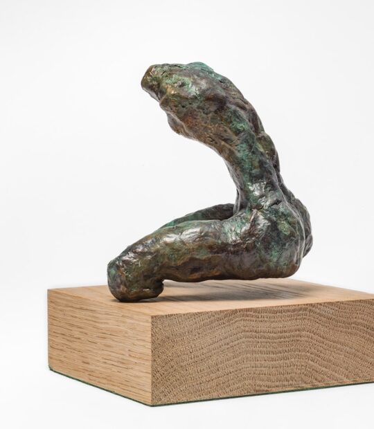 Figurative sculpture Kneel I with Green Patina