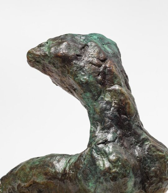 Figurative sculpture Kneel I with Green Patina